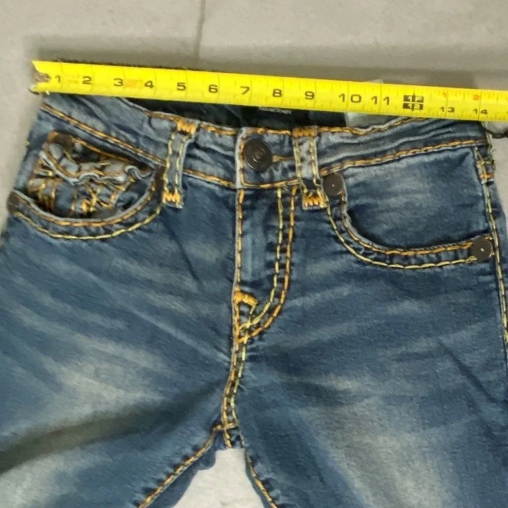 True Religion Ricky Jeans Men 28x32 Relaxed Straight Tan/Gold Stitch Flap Pocket